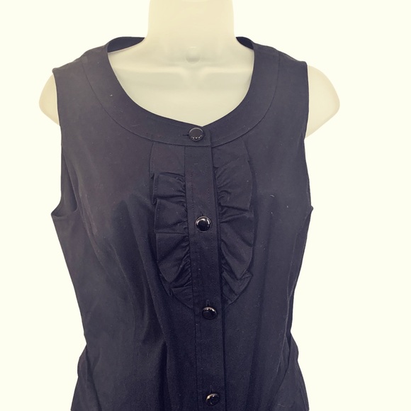 Talbots Black Ruffle Bib Button Front Sleeveless Dress With Belt  Size 12 - Picture 5 of 13